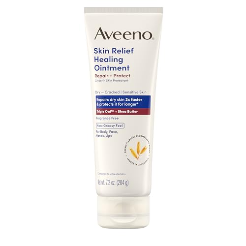 Aveeno Skin Relief Healing Ointment, 72-Hour Skin Protectant with Triple Oat & Shea Butter for Extra Dry, Cracked & Sensitive Skin, Fragrance-Free & Multi-Use for Lips, 7.2 oz