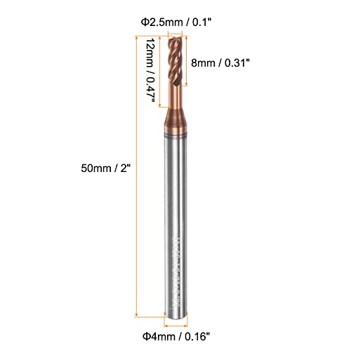 Image of HARFINGTON 2pcs Square Nose End Mill 4mm Shank 2.5mm x 12mm AlTiSin Coated Solid Carbide Long Reach Extended Neck 4 Flutes CNC Router Bit Milling Cutter for Stainless Steel Hardened Steel