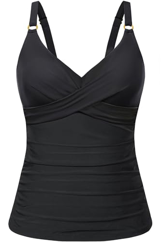 Women Tankini Top Only - Tummy Control Bathing Suit Top V Neck Twist Front Swim Tank No Bottom 2025