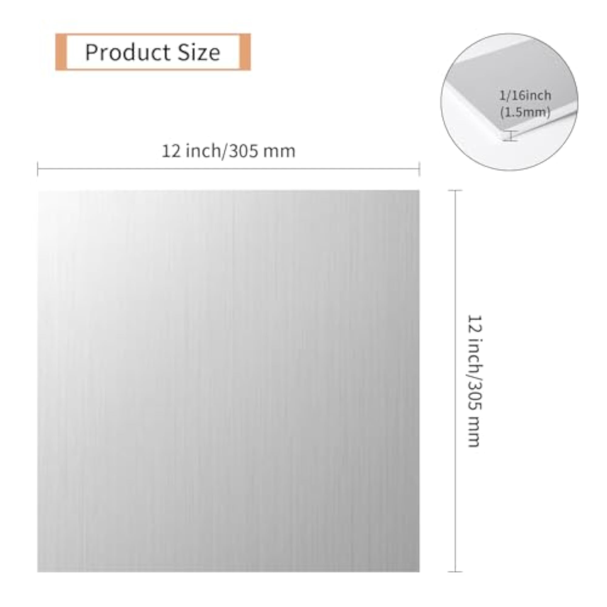 6061 Aluminum Sheet, 1/16" x 12" x 12", 2Pcs