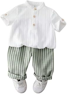 styledexona Boy Outfit Mandarin Collar Shirt with Striped Pants | Summer Comfort Clothing Set for Boys Price In India