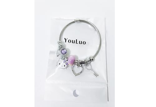 Image of YouLuo Cute Necklace Charm Bracelet Set,Personalized Jewelry Gift for Women | Cute Charm Bracelet, Adjustable Stainless Steel Bracelet, Anime Cartoon Accessories Bracelets for Women Gift and Friendship