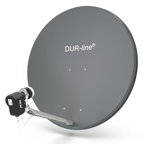 DUR-line 2 Teilnehmer Set - Qualitäts-Alu-Satelliten-Komplettanlage - Select 85cm/90cm Spiegel/Schüssel Anthrazit + Twin LNB - für 2 Receiver/TV [Neuste Technik, DVB-S2, 4K, 3D]