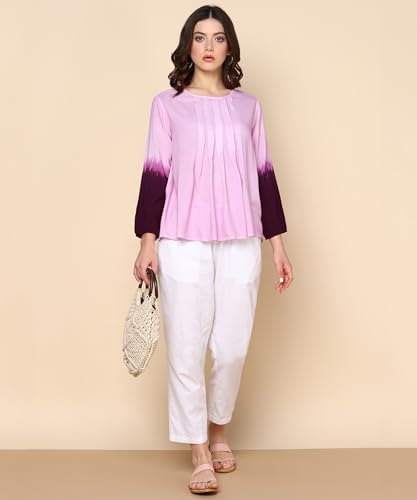 Image of Maaesa Splash Tie Dyed Pleated Top for Women