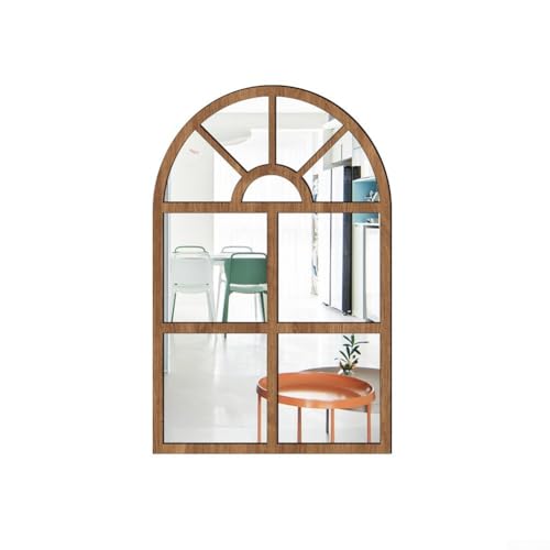 Shophubio Espejo de pared de imitación 3D con marco de madera y acrílico, espejo semicircular para sala de estar, dormitorio o pasillo (madera)