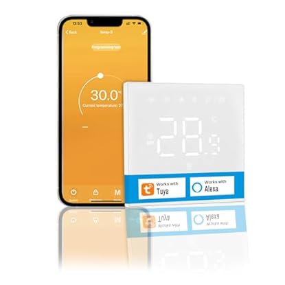 Foto di Jadeshay Cronotermostato WIFI Termostato Riscaldamento Elettrico a Pavimento Termostato Ambiente Programmabile 7 Giorni con Touchscreen Compatibile con Alexa e Google Assistant, Bianco
