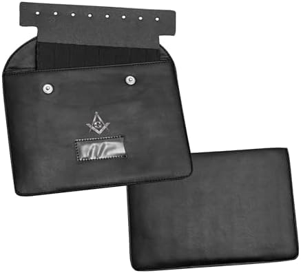 Masonic Regalia Pocket Jewel Holder Case  Leather Carry Wallet with Soft Lining for Freemason Lodge Jewels, Pins & Badges - Square Compass G Silver Printed