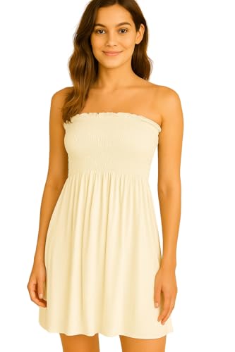 Robe mi-longue française bustier bandeau uni et short intégré pour femmes du 36 au 54