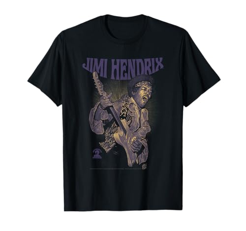 Jimi Hendrix Playing Guitar Purple Yellow Camiseta