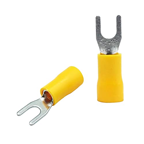 Teansic 200 Pcs 12-10 AWG Yellow Insulated Fork Spade Wire Connector, #8 U-Type Wire Connector Electrical Crimp Terminals