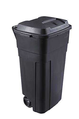 Rubbermaid Roughneck Heavy-Duty Wheeled Trash Can With Lid, 34-Gallon, Black, For Outdoor Use #TOP3