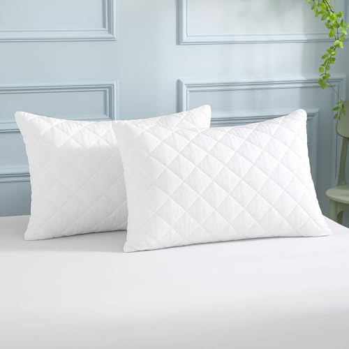 Image of LINENWALAS Cotton Quilted Pillow Cover - Set of 2 | Ultra-Soft, Cooling & Breathable | Skin & Hair Friendly |Zipper Closure | Sweat-Absorbent & Hypoallergenic (20x36 Inches, White)