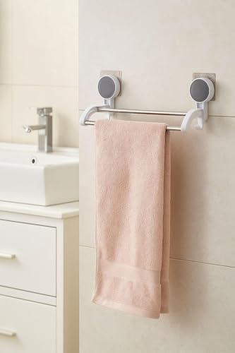 Leawall Self-Adhesive Double Towel Bar for Bathroom No Drill Wall Mounted Towel Rack with Stainless Steel Rods & Plastic...