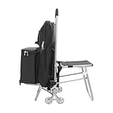Rolling Art Cart, Foldable Shopping Cart with Wheels, Portable Rolling Chair with Storage Bag, Art Cart Trolley with Seat for Classroom, Office, Shopping (Black)