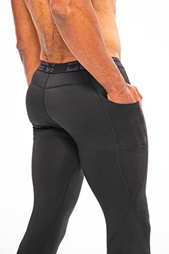 DEVOPS Men's Thermal Underwear Pants, Athletic Leggings Base Layer Bottoms with Fly (X-Large, Black/Navy) - Thumbnail 7