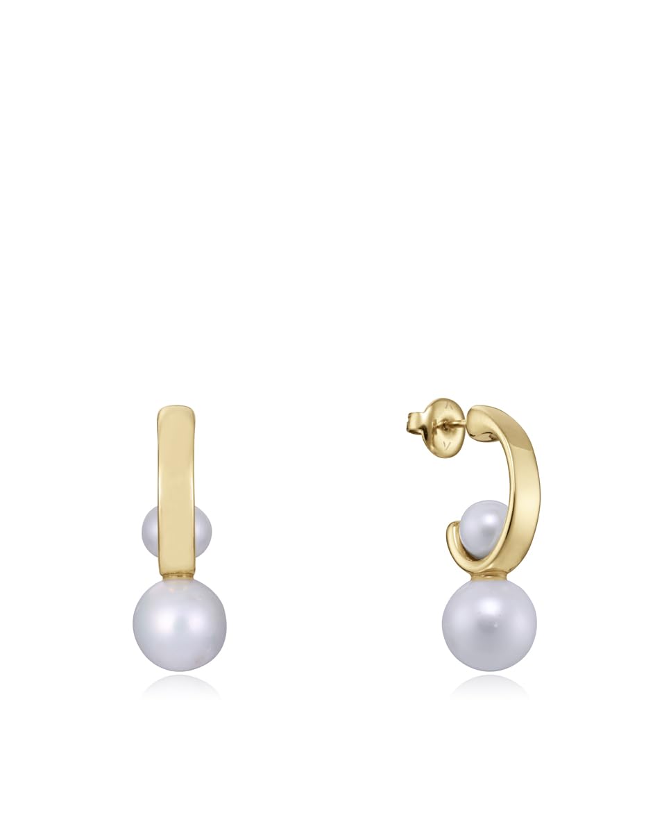 Viceroy Fashion 14095E01012, Pendientes Mujer Aro Plata 925 Bañada en Oro con Perlas Cultivadas, Estilo Chic, Distinción en 2,7 cm