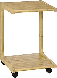 HOMCOM C-Shaped Side Table, Mobile End Table, Under Sofa Table with Wheels, Bamboo Frame for Living Room, Bedroom