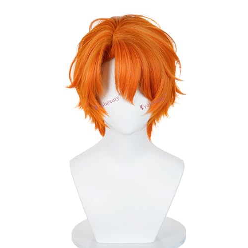 Probeauty Short Orange Wig for Adults Ginger Wigs Synthetic Fluffy Cosplay Hair Wig for Halloween Anime Costume Party