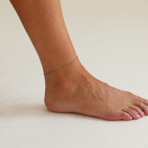 Foyjoey Dainty Ankle Bracelets For Women 18K Gold Plated Handmade Green Beaded Chain Anklets Simple Gold Anklet Bracelet Minimalist Summer Beach Foot Jewelry Gifts For Girls #TOP5
