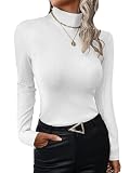 UEAL Womens Basic Tops Turtle Neck Long Sleeve Fitted Thermal Fall Layering Shirt Women Small White