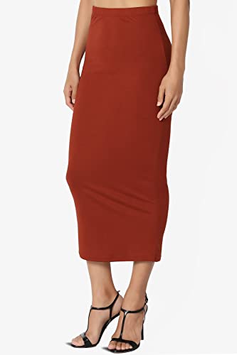 TheMogan Women's High Rise Buttery Soft Lined Mid Calf Bodycon Midi Pencil Skirt Brick M3