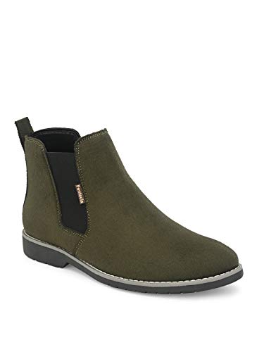FENTACIA Men’s Olive Suede Leather Ankle Biker Chelsea Boots – 7 UK