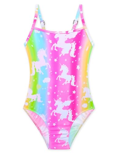 Gnainach Girls One Piece Swimsuits with Adjustable Straps Multicolor Bathing Suits Kids Beach Swimwear for 2-10 Years