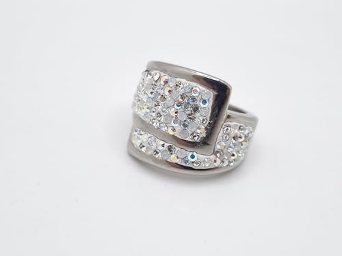 Breiter Edelstahl Ring Kristalle Crystal AB White Opal (SCR53)