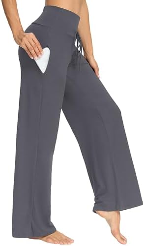 DDOBB Weite Leinenhose Hosen Damen mit Taschen | Bügelfreie Leichte Stoffhose Elegante Sommerhosen Palazzo Hose für Damen Hohe Taille Lässig