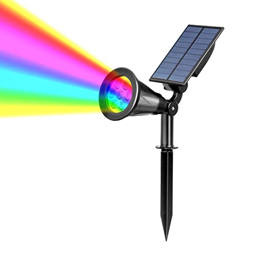 ILIKEPOW Solar Spotlights Outdoor 7 LED RGB Lighting Colours Changing Landscape Lights Waterproof Ground Light Wall Security Lighting Auto On/Off for Pathway, Walkway, Patio, Yard