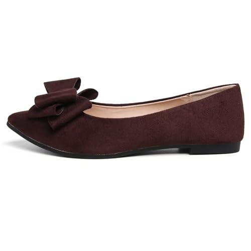Image of TN TANGNEST Women's Flats Comfortable Dressy Slip On | Pointed Toe Bow Ballet Shoes, Business Casual Office Flats, Suede Flat Shoes