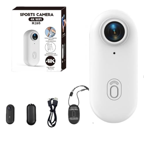 Kuisoe Skypro Camera 4K Mini Action, Multifunctional Accessory Set Suitable for Travel/Animal/Sports Photography (White-64G Memory Card)