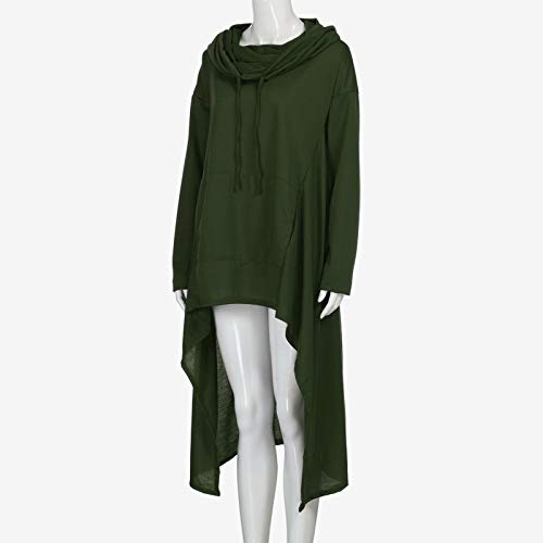 Women's Plus Size Lantern Long Sleeve Hoodies Round Neck High Low Asymmetrical Irregular Hem Casual Tops Blouse Dress Army Green #TOP5