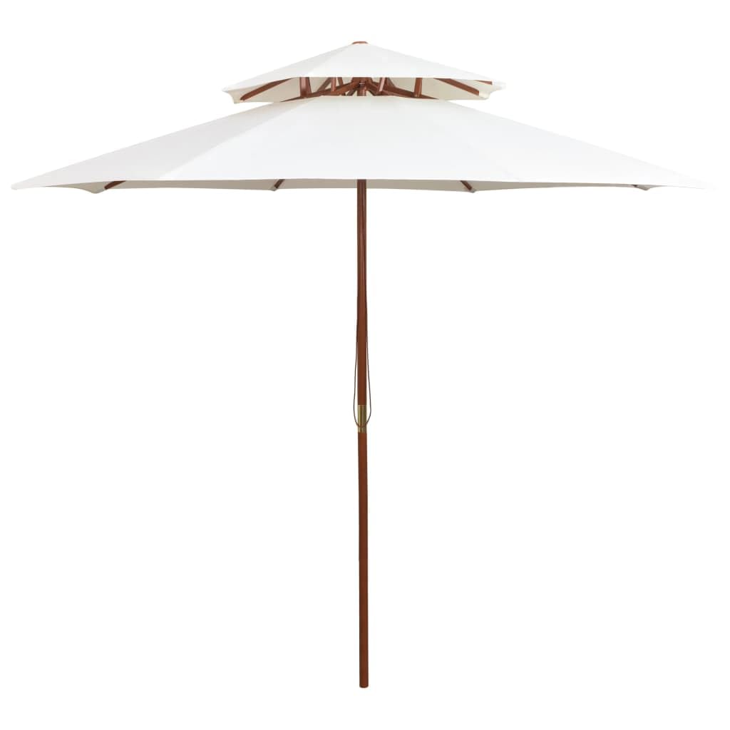 Sombrilla de Madera de Teca con Poste Resistente y Cubierta de Poliéster UV, 8 Varillas Robusta para Jardín y Patio, Diseño de Dos Pisos para Circulación de Aire, Fácil