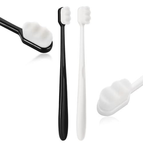QFGasre 2 Pcs Extra Soft Toothbrush Micro Nano Toothbrushes with 20000 Soft Bristles Painless Brushing for Sensitive Teeth Oral Recession Pregnant Women Elderly (Black White)
