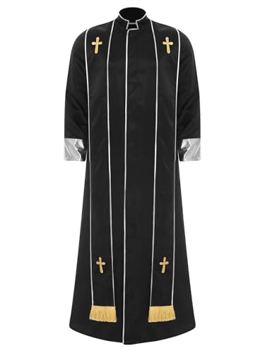 [Alvivi] ロングローブ 長袖 スタンドカラー メンズ 大人用 牧師 コスプレ 教会ローブ 司祭服 宣教師 神官 ハロウィン パーティー イベント服 宗教儀式 仮装 制服 ブラック XL