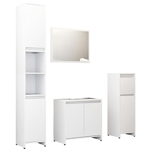 vidaXL Ensemble de Meubles de Salle de Bain 4 pcs, Ensemble de Armoires avec Rangement, Organisateur de Toilette Intérieur, Blanc Bois d'Ingénierie