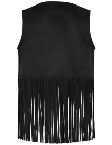 Image of Noomelfish Girls Faux Suede Fringe Vest Sleeveless Boho Tassels Jacket Cardigan (5-12 Years)