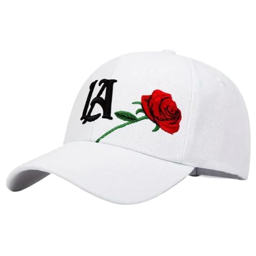 ARFMUAJI LA Rose Embroidered Baseball Cap, White