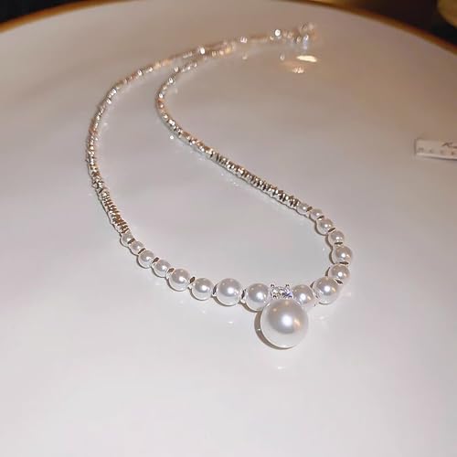 Vintage Faux Pearl Necklace for Women, Elegant Retro Design with Silver-Plated Hypoallergenic Chain, Classic Imitation Pearl Jewelry Gift for Her