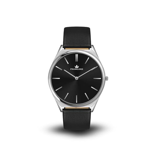 Image of Franklord Ultra-Slim Men's 5 mm Swiss Movement Dress Watch - 40 mm Case, Sapphire Crystal, 316L Stainless Steel with Leather Strap