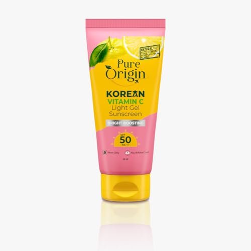 Image of Pure Origin Korean Vitamin C Bright Boosting Serum & Light Gel Sunscreen SPF 50 PA++++ Combo | Light Gel with No White Cast | Face serum for Brighter, Glowing and soft skin | For women and men | For all skin type | 60g