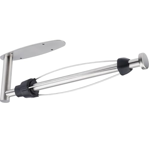 Gewtur Enkele Hand Opereerbare Keuken Roll Houder Onder Kast Met Demping Effect, Roestvrij Staal Papier Handdoek Houder Zelfklevende Wandmontage voor RV Badkamer