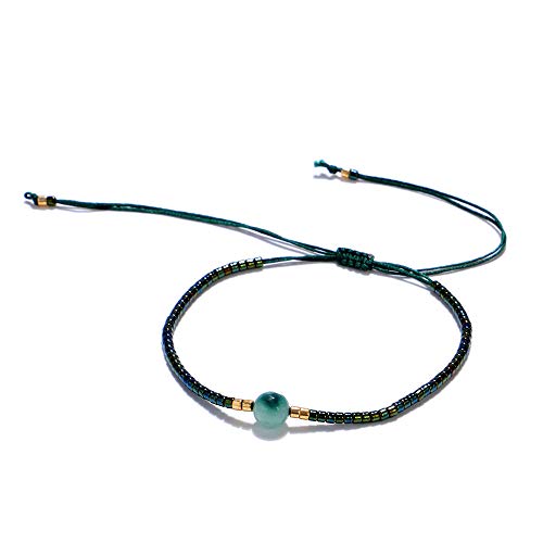 Bracelet tissé à la mode perlé perles vertes en pierre pour femme avec chaîne en cristal