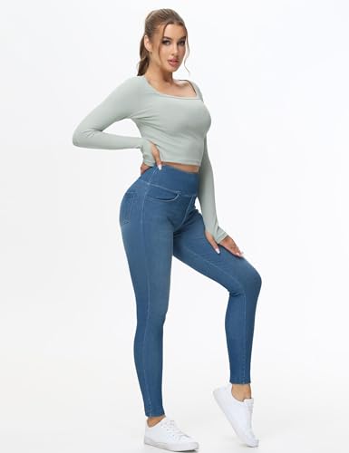 THE GYM PEOPLE Women's High Waisted Jeggings Pants Stretchy Tummy Control Skinny Jean Leggings with Pockets4