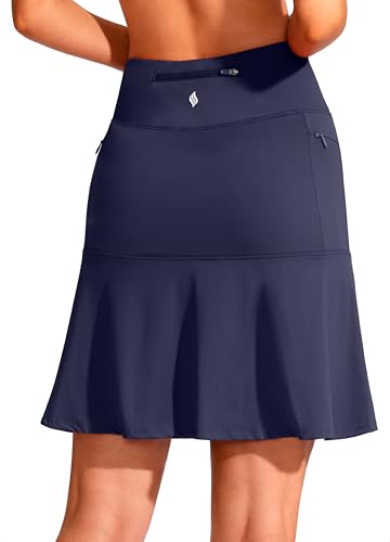 SANTINY 19" Golf Skorts Skirts for Women Zipper Pockets Knee Length Skort Women's High Waist Athletic Tennis Skirt
