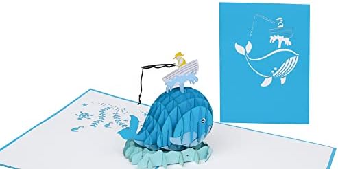 iGifts And Cards The Fisherman And The Funny Whale 3D Pop Up Greeting Card - Funny, Friendship, Sport, Fishing, Half-Fold, Birthday, Retirement, Just Because, Thinking of You, Congrats, Father's Day
