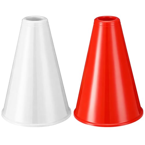 Teyva Daily 2 Pcs Plastic Cheer Megaphone DIY Plastic Megaphone Director Prop Noisemaker Sport Event Accessory for Sports Match Outdoor Activities(Red White)