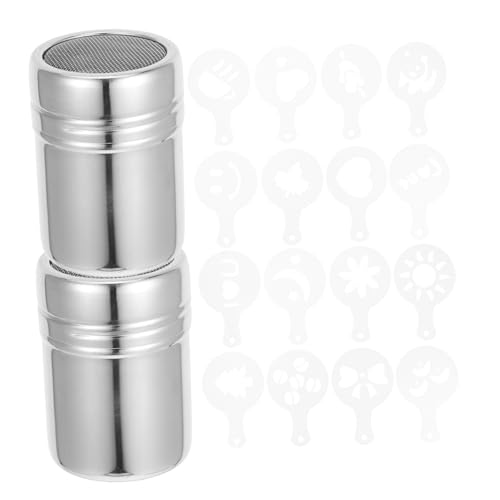 HEALLILY 2pcs Powder Sugar Shaker Bottle Set Kitchen Seasoning Bottle Mesh Shaker for Salt Pepper Flour Popcorn Salt Dispenser 16 Coffee Templates