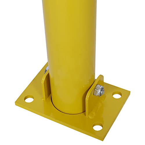Round Parking Bollard Safety Post with Lock, 27.6" Steel Car Parking Protection Barrier, Includes 4 Anchor Bolts for Garage & Traffic-Sensitive Areas, Yellow